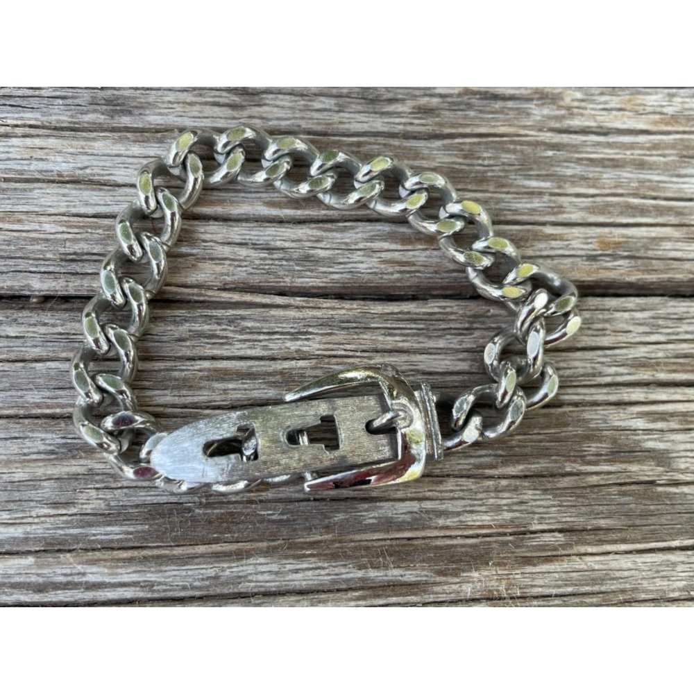 Vintage Avon Buckle Chain Bracelet Silver tone